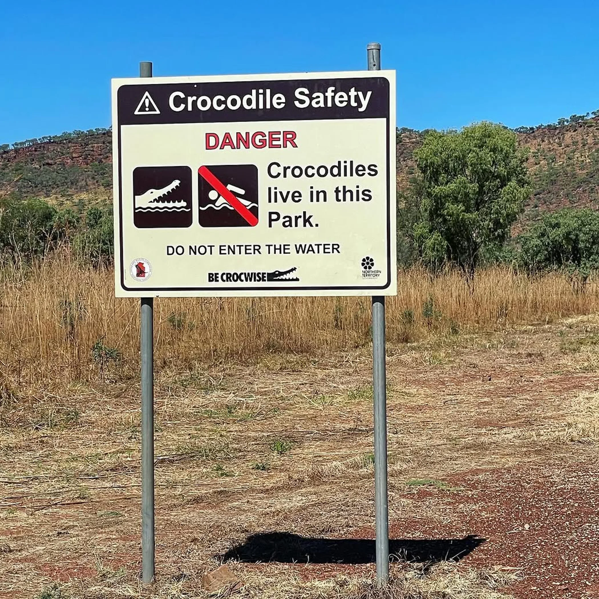 crocodile safety sign in national park