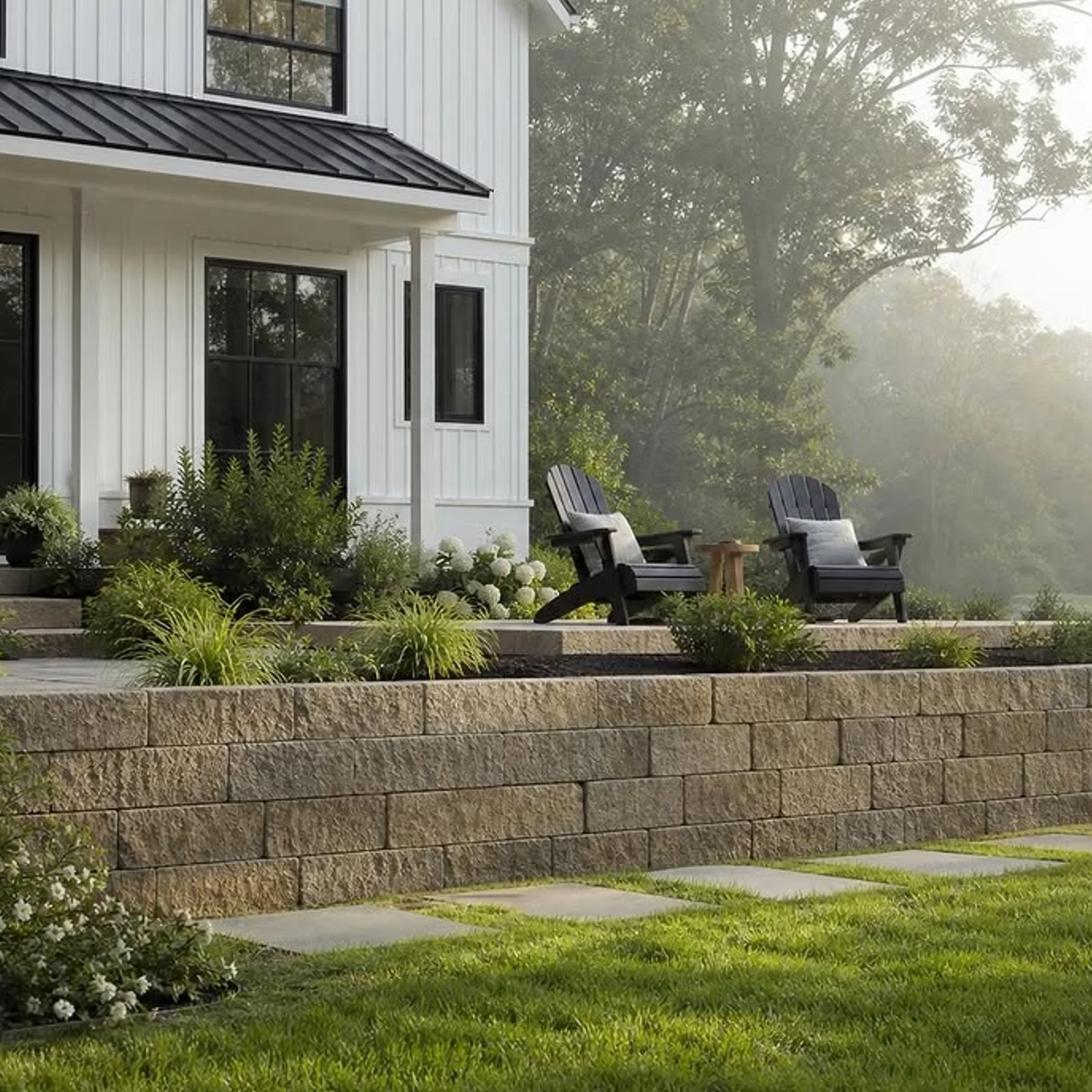 retaining wall and terraced drainage landscape